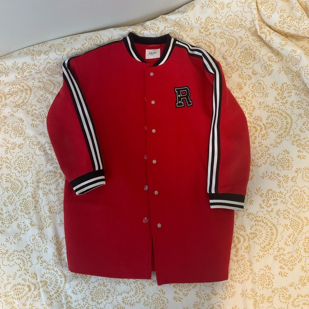 Long Red Wool Baseball Jacket